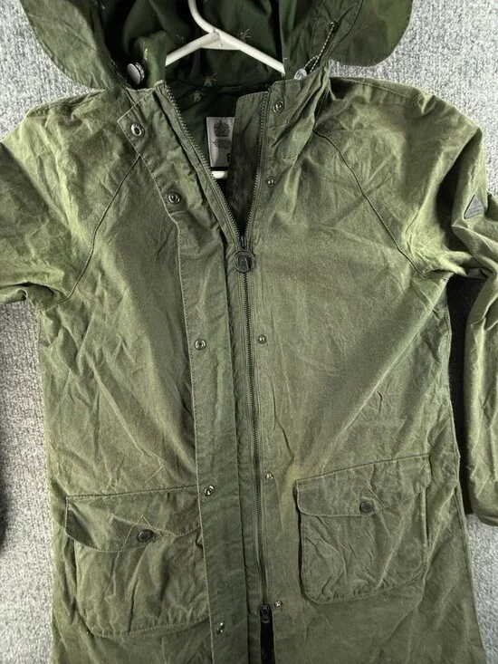 Barbour Updrift Lightweight 4oz Wax Waxed Jacket Women Full Zip Green Hooded 6 - Picture 10 of 16